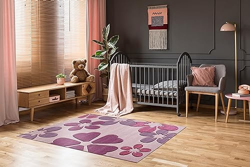 -LUXOR- living Spielteppich Flair Carving - Kinderteppich Mädchen mit Blumen Design - ideal als Spielteppich - Teppich Kinderzimmer Mädchen - pflegeleicht und strapazierfähig 160 x 230 cm
