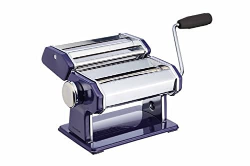 KitchenCraft World of Flavours Nudelmaschine, Edelstahl, Metallic-Blau, hausgemachte Pasta, mit Tischzange zur Befestigung, 9 verschiedene Nudelstärken, 20 cm x 34 cm x 25cm
