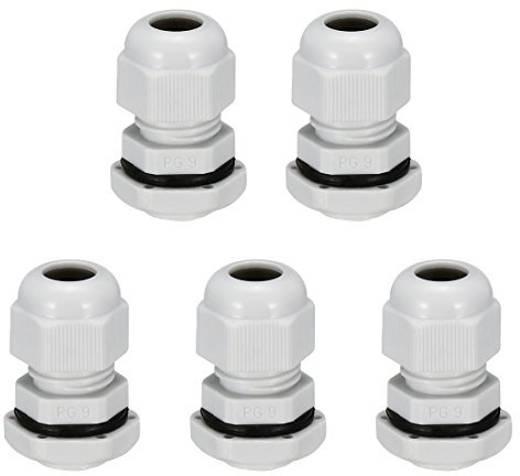 sourcing map 5Pcs PG9 Cable Gland Waterproof Plastic Joint Adjustable Locknut White for 4mm-8mm Dia Cable Wire