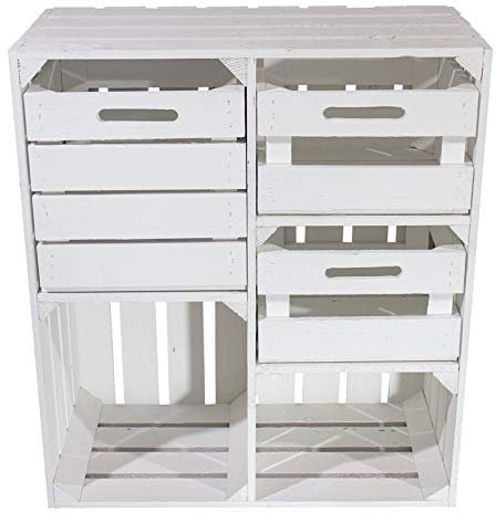 Weißer Holzschrank mit 3 Schubladen 77cm x 68cm x 35cm Regalsystem Vintage Massive Obstkisten Weinkiste Landhausmöbel Bücherregal Schuhregal