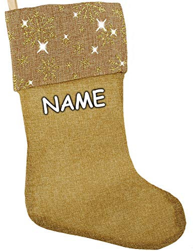 alles-meine.de GmbH XL - Weihnachtssocke & Weihnachtsstrumpf - inkl. Name - Glitzer & Glimmer Effekt - 45 cm - Gold - zum Aufhängen - Nikolausstiefel - Nikolausstrumpf/Weihnach..