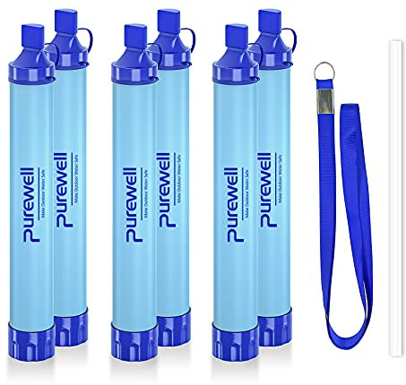 Purewell Filtre à eau pour l'extérieur Paille de filtration d'eau personnelle Equipement de survie d'urgence Purificateur d'eau pour le camping, la randonnée, l'escalade et le sac à dos