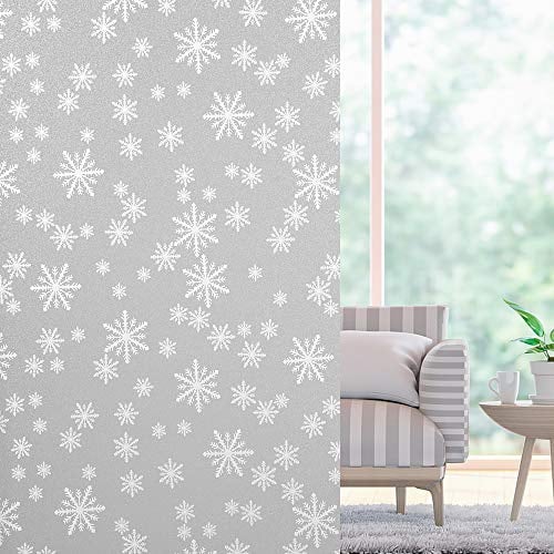FENTIS Privatsphäre Frosted Fensterfolie Schneeflocke Schneemuster Glasfrostfolie Fenster Klammern Wiederverwendbar Undurchsichtig Vinyl Aufkleber für Küche Schlafzimmer 44,5x200CM