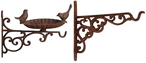 Fallen Fruits FB163 Bird Bath/Feeder with Wall Bracket-Brown & Fruits BPH28 Small Cast Iron Hanging Basket Hook - Brown