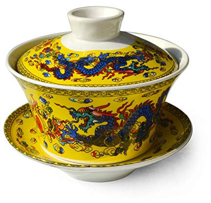 Gaiwan Teacup - Set di tazze da tè cinese Dargon Sancai da 200 ml, con piattino e piattino, per tè Gongfu, colore: giallo