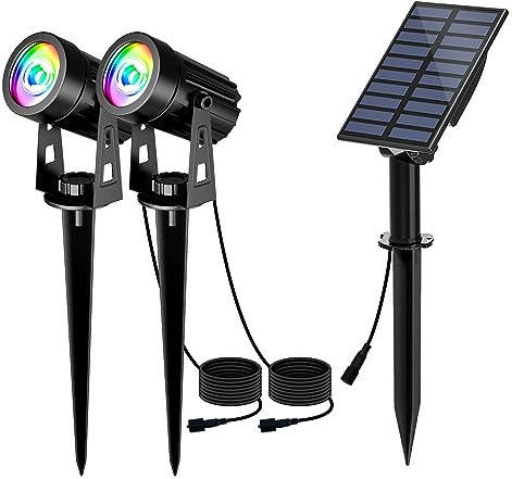 T-SUN Solarlampen für Außen Garten, 2 Stück LED Solar Gartenleuchten, Gartenleuchten Solar, Wasserdicht LED Solarlampe, Gartenlampe, Wegeleuchte, Spotbeleuchtung (Farbwechsel)
