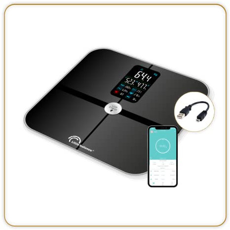 LITTLE BALANCE 8415 Cardio Connect 4 USB Impedanzmesser angeschlossen, Hartglas, Schwarz