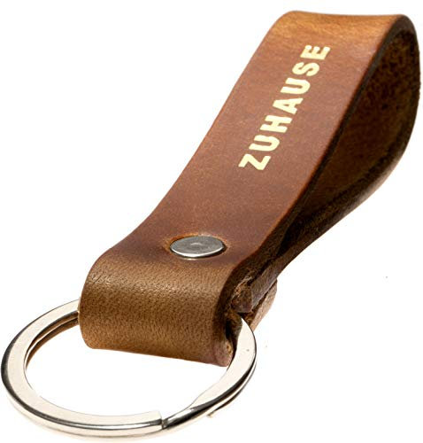 ELBERCRAFT® Schlüsselanhänger Leder ZUHAUSE der Schlüssel Organizer für deine Schlüsseltasche keychain made in Germany braun Gravur gold