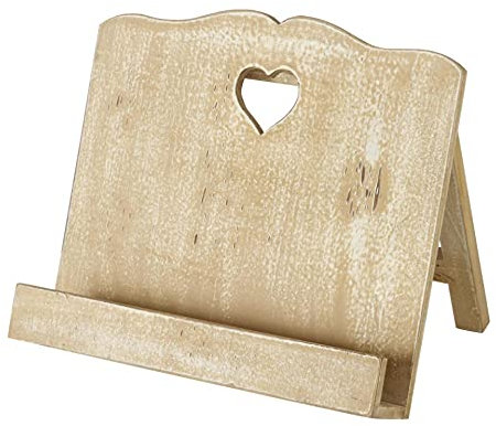 CasaJame Holz Buchständer, Shabby Chic Vintage Kochbuchständer, Herz-Design, hellbraun, rustikales Holz Deko, ideal für Küche & Wohnzimmer