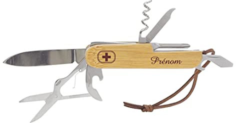 Gravure Events Couteau Suisse personnalisé avec le prénom de votre choix. Cadeau pour homme : fête des pères, papa, tonton, grands pères (papi, papy) anniversaire, noël - équivalent Couteau gravé