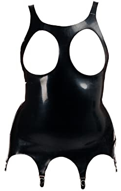 Rubberfashion Latex Corsage - Latex Corsage mit 4 Strapsen Halter - Corsage mit Trägern und Cups brustfrei für Damen