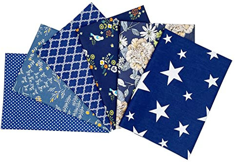 Jukway 6 Stück Baumwollstoff Meterware 50 x 50 cm Patchwork Stoffe zum Nähen Quilten DIY Dekoration Basteln Handwerken, Reine Baumwolle Stoff bedruckte Mustern Stoffpakete (Navy blau)