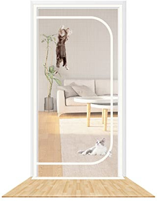 SHRRL Moustiquaire renforcée et résistante avec fermeture éclair pour portes de 100 x 210 cm, à l’épreuve des animaux de compagnie, empêche les chiens et les chats de s’enfuir de la maison
