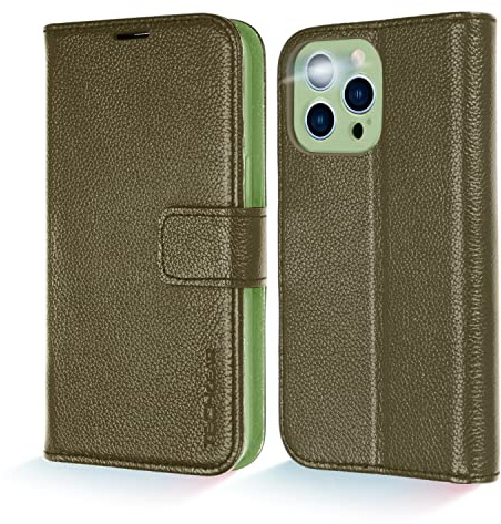 TECHGEAR Wallet Case for iPhone 13 Pro Max, Genuine Leather Magnetic Flip [RFID Blocking] Case with Shockproof TPU, Card Slots, Stand Folio Cover Compatible with iPhone 13 Pro Max 6.7 2021, Green