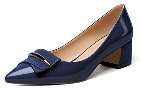 Elashe Damen Pumps Blockabsatz Spitze Zehen 2'' Block Heels Elegant Partyschuhe Dunkelblau EU36