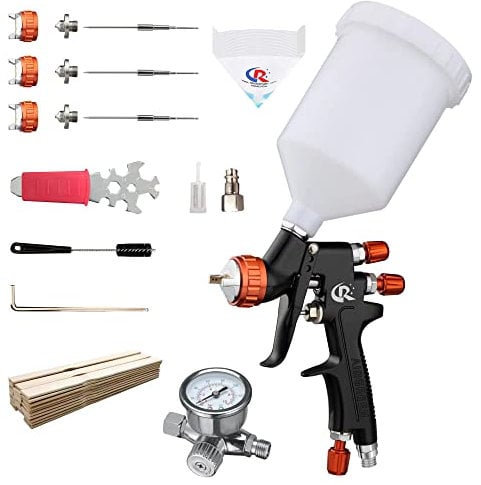 UltimatePro HVLP Spray Paint Gun Kit for Automotive, Furniture, and Marine Applications, Premium Gravity Feed Body Repair Paint Spray Guns for Cars with Air Regulator, Paint Strainer, Mixing Sticks
