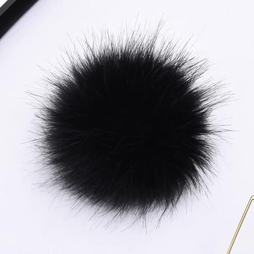 HEIYE 5Pcs Kunstfell Bommel Mit Druckknopf Pelzbommel Pompon Kunstfell Pompon Bommel Für Mütze Fell Fluffy Pompoms Ball Für Damen Und Mädchen Tasche Mützen Anhängern Dekoration (Black)