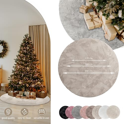 Paco Home Teppich Wohnzimmer Kunstfell weich waschbar modern elegant pflegeleicht Felloptik Uni Seidenglanz flauschig Kurzflor, Grösse:120 cm Rund, Farbe:Taupe