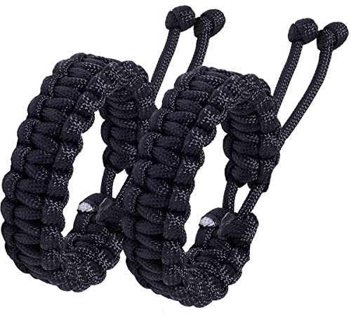 Jewboo Paracord Survival Bracelets Braided Paracord Handmade Rope for Couples Men Women Adjustable Size (2pcs Black)