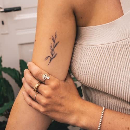 Inkster® Zweig mit Blättern Tattoo | Temporäres Tattoo mit EU-Kosmetikzertifizierung | wasserfest + vegan | revolutionäres 2-Wochen-Tattoo | Fake Tattoos und Klebetattoos für Erwachsene