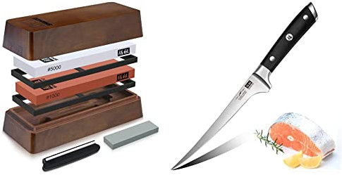 SHAN ZU Sharpening Stone with Storage Box, Whetstone Set Knife Sharpening Stone 2 Pieces Grit & Filleting Knife 7 inch- Edge Deboning Fish and Meat