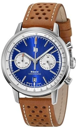 Lip Montre Rallye 41mm - Méca-Quartz - Cadran Bleu Cuir Marron