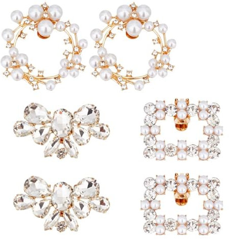PandaHall 3 Paar Schuhclips, 3 Stile Strass Kristall Metall Schuhclips Kranz & Blumenform Schuhschnallen Funkelnde Schuhe Schmuck Charms Für Hochzeit Braut Party Schuhdekoration