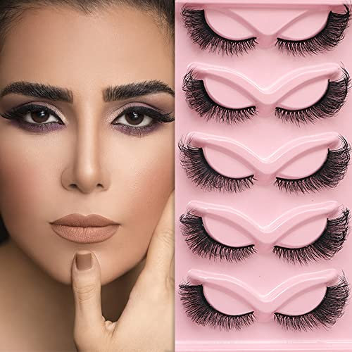 Lucktao 5 paires demi cils œil de chat look naturel,cat eye lashes,Faux Cils,Aspect Naturel Faux Cils Ensemble Léger Réutilisable, pour tous les jours fête à thème, cosplay,carnaval.