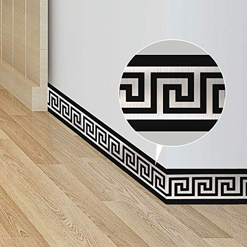 neukids 2 Rolls Wallpaper Borders Self Adhesive, Brushed Silver Wallpaper Borders,Greek Style Baseboard,Living Room Bedroom Bathroom Kitchen Decoration Ceiling Border