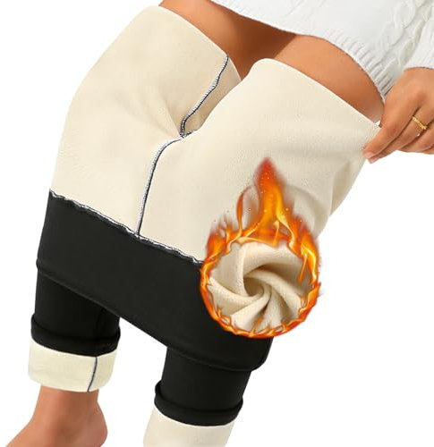 Nadeer Fleece Lined Leggings Women Thermal Leggings Winter Warm Thick Pants Casual Soft Stretchy Trousers, Black, XL