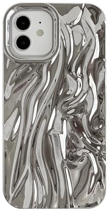 Caseative Schutzhülle für iPhone 12, plissiert, wassergeriffelt, Chrom, Wellenmuster, weich, kompatibel mit iPhone-Hülle (Silber)