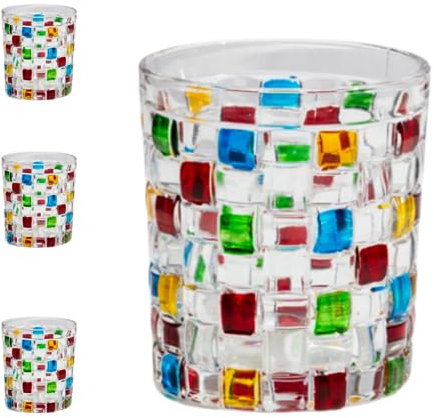 RYHMHA Whiskey Glass, 280ml, Set of 4, for Drinking Scotch Bourbon Whiskey Cocktail Cognac Tequila Rum, Gift for Men and Women (Color Hand Painting)