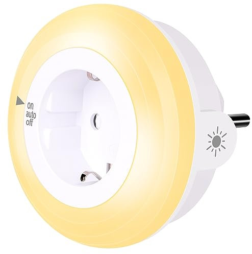 emotionlite Nachtlicht Steckdose mit Dämmerungssensor, LED Nachtlampe Kinder Schützen Steckdose Helligkeitssensor, Auto/AUF/AUS mit Lichtsensor 4 Helligkeit Einstellbar WarmWeiß 2700K 1 Stück
