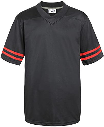 Pullonsy Erwachsene Herren Blank Football Trikots Athletic Football Fans Shirts Praxis Sport Uniform Tops, Roter Streifen Schwarz Jersey, XXL