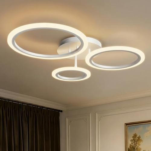 KeLuKes White LED Ceiling Lights, 59cm DimmableCeiling Light, 3-Ring Ceiling Lighting with Memory Function, 46W Smart Ceiling Lamp for Living Room Bedroom