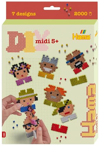 Hama Perlen 3451 Bügelperlen Pixel8, Geschenkpackung mit ca. 2.000 Midi-Perlen, Einer quadratischen Stiftplatte zum Zusammenstecken, Motivvorlage, Bügelpapier, für Kinder ab 5 Jahren