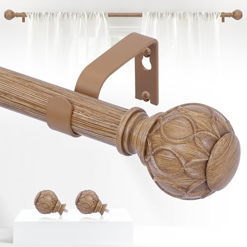 TANGWIN Boho-Gardinenstangen aus Holz für Fenster: 183–368 cm, Holzgardinenstange für Schlafzimmer, Wohnzimmer, strapazierfähig, verstellbar, rustikal, dekorative Gardinenstangen mit Endstücken aus