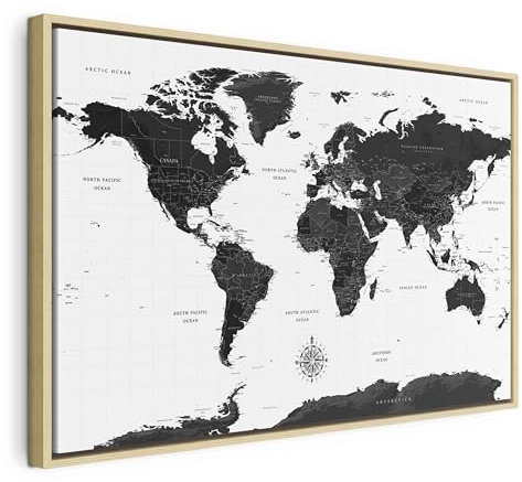 murando Bilder mit Rahmen 120x80 cm Wandbilder groß Leinwandbild XXL natürlicher Holzrahmen modern Wanddekoration Kunstdruck Wanddeko Wohnzimmer Schlafzimmer Weltkarte