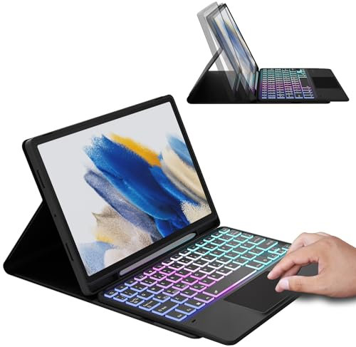 ROOFEI Galaxy Tab A8 10.5 inch Case with Keyboard : 3-Zone 7 Color Backlit keyboard with Trackpad - UK Layout Keyboard Case with S-Pen Holder for Samsung Tab A8 10.5 2021/2022 SM-X200/X205/X207