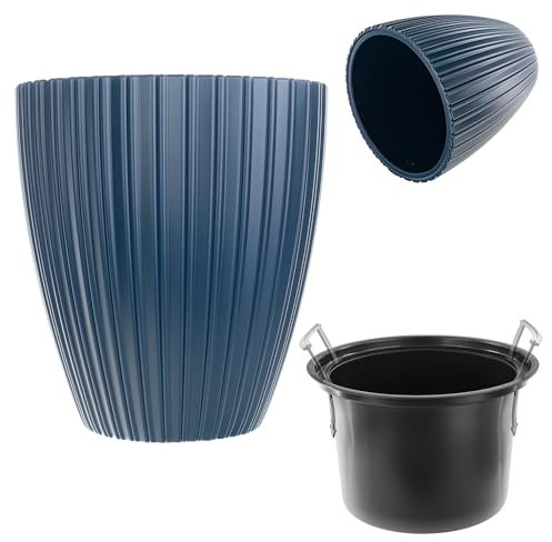 KADAX Pot de fleurs décoratif avec insert intérieur - Rond - En plastique - Pour l'intérieur et l'extérieur - Bleu - 40 cm