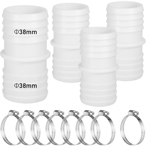 Zocipro 4 Stück Poolschlauch 38mm Verbinder, Schlauchadapter 38mm, Doppelschlauchtülle Schlauchverbinder 38mm auf 38mm mit 8X Universal Edelstahl Schlauchschellen