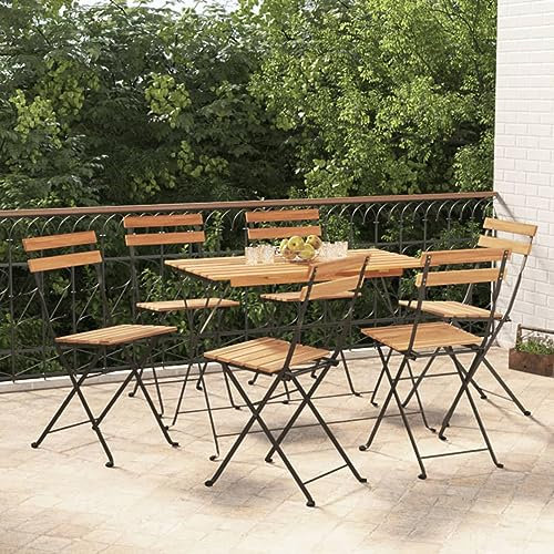 Bulliing 7-TLG. Bistro-Set GartenmöBel Set GüNstig Balkontisch Bistrotisch Garten Sitzgruppe Klappbar Massivholz Akazie und Stahl - 3152099