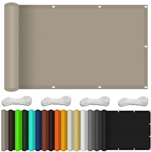 Balkon Sichtschutz 100 x 110 cm Reißfest Wetterfest Balkonverkleidung Sichtschutzzaun mit Ösen Kabelbinder Und Kordel Sichtschutz für Balkon Terrasse, Taupe
