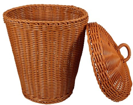 TOGEVAL Geflochtener Aufbewahrungskorb Aus Rattanimitat Mit Deckel Für Kleinigkeiten Und Müll Langlebig Und Dekorativ Für Familiengebrauch