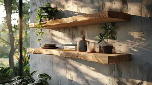 Regal aus massiver Eiche, Dicke 2,5cm, Naturkante, Baumkante, Wandregal, Wandbord, Ablage an der Wand, Schrankwand, Oberschrank, Hängeschrank (60x15cm)