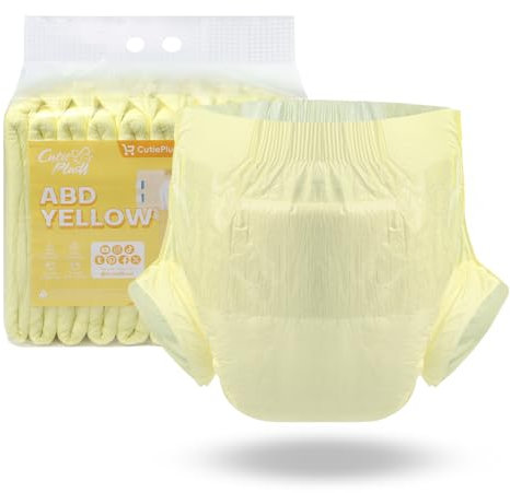 CutiePlusU Windeln für Erwachsene 10 Stück Einweg-Inkontinenz-Slips mit Schlaufen für Damen und Herren, Maximale Saugfähigkeit über Nacht – Gelb (Große 37-47)