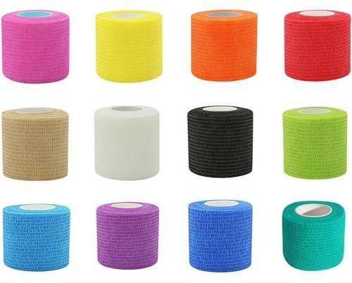 Zhenghebuy Selbsthaftende Bandage,12 Rollen Verband Selbstklebend,Elastisch Kohäsive Bandage 5cmx 4,5 m,Elastische Binde,Sportlicher Wickel für Stretch Athletic Sports Handgelenk Knöchel Pet