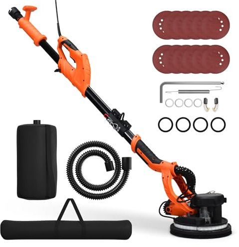 GYMAX Ponceuse Murale, Ponceuse Électrique avec 6 Vitesses Ajustables 800-1800RPM, Ponceuse de Plaque de Plâtre 750W avec Lumière LED, pour le Ponçage de Nombreuses Surfaces Murales