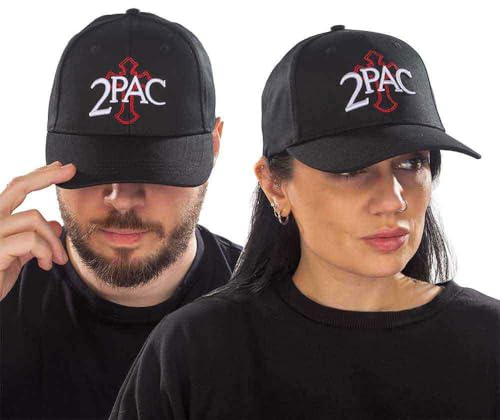 Tupac Unisex-Baseballkappe mit Kreuz-Logo, Farbe: Schwarz, Größe: O/S, Schwarz, Einheitsgröße