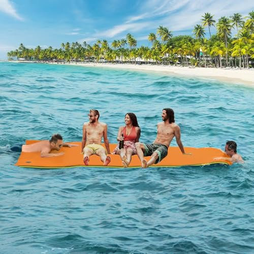 CTSC Tapis d'eau flottant, 365 x 150 cm, trampoline d'eau pour enfants et adultes, tapis en mousse XPE 3 couches indéchirable, un excellent compagnon pour les voyages en bateau et le plaisir de la